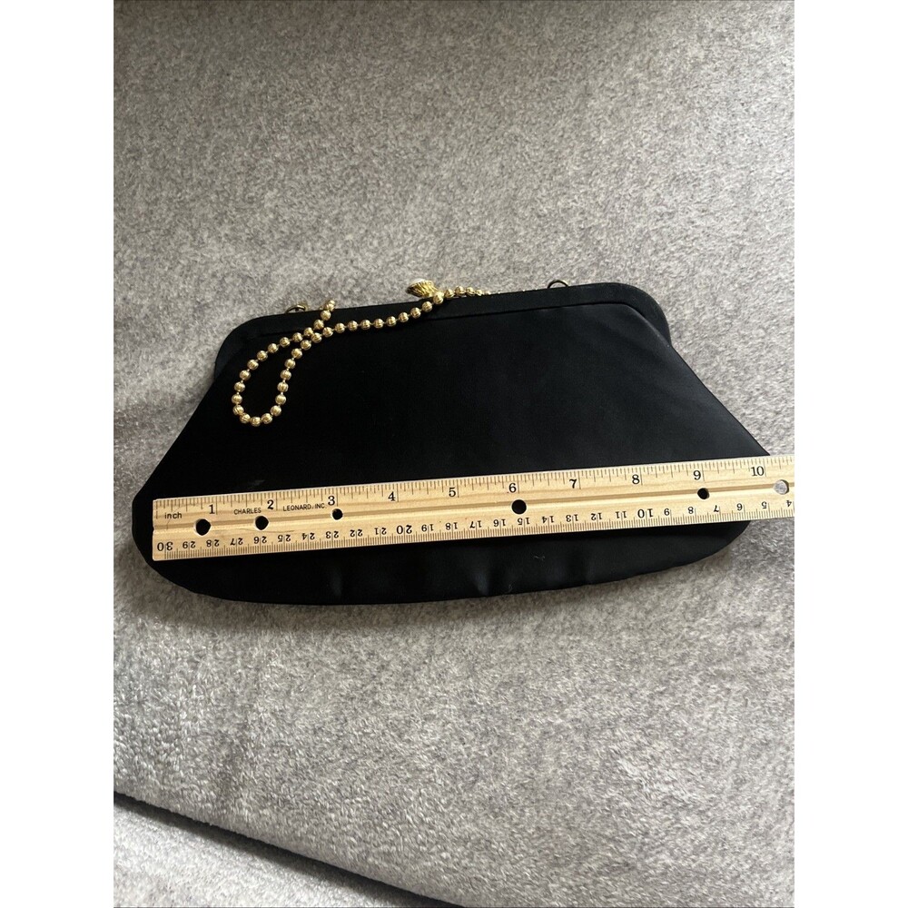 Satin Mother Of Pearl Evening Clutch Gold Bead Chain Strap Vtg Money Class Glam - Picture 8 of 11